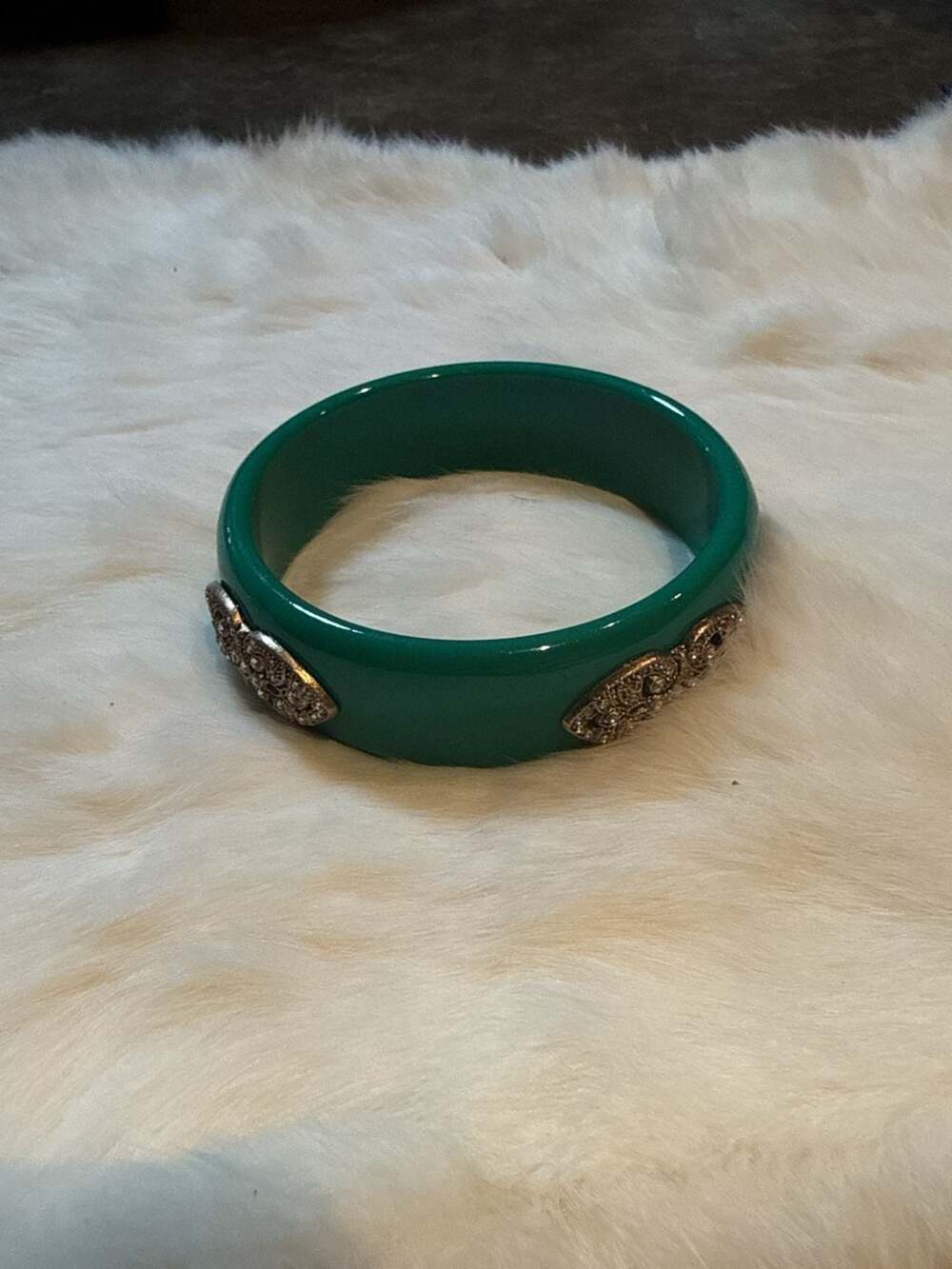 Premier Designs Green Resin Rhinestone Bangle Bracelet